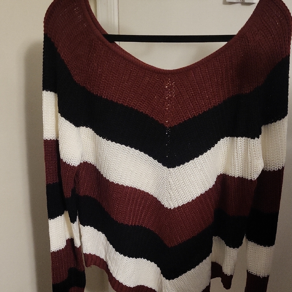 Caren Sport Burgundy and Black Striped Sweater